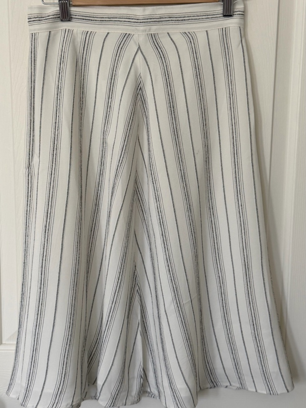 LOFT White Midi Skirt with Black Vertical Stripes- lined